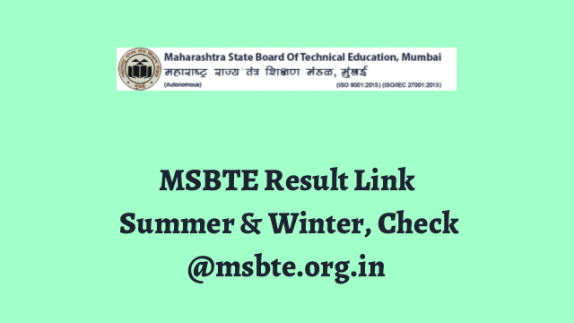 MSBTE Result 2023 Link, Summer & Winter, Check @msbte.org.in