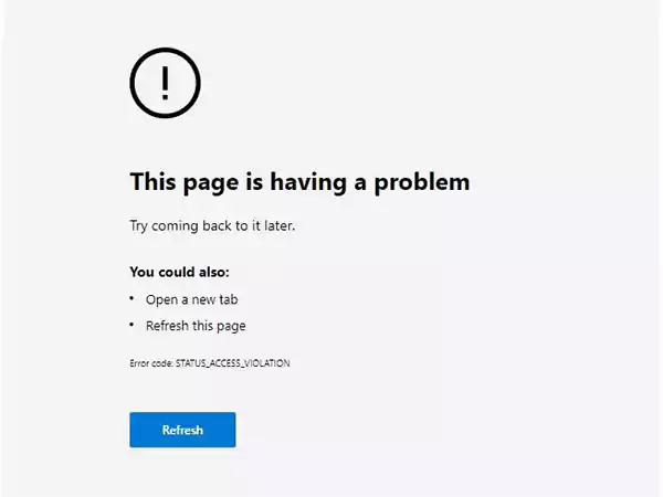 status_access_violation” error on web browser