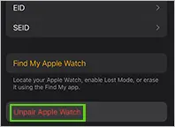 Tap Unpair Apple Watch