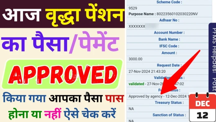 आज 12 दिसम्बर को यूपी की वृद्धा पेंशन का पैसा Approved किया गया, जल्दी चेक करें : UP Vridha Pension Payment Today Approved